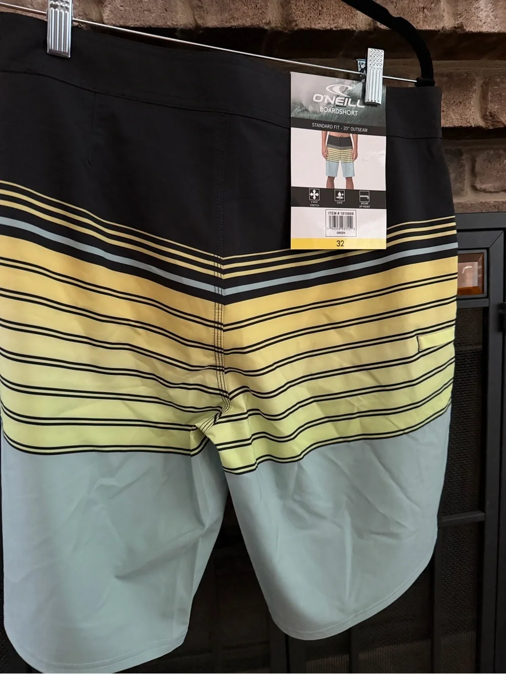 O'Neill Black, Yellow & Light Blue Striped Men's Board Shorts